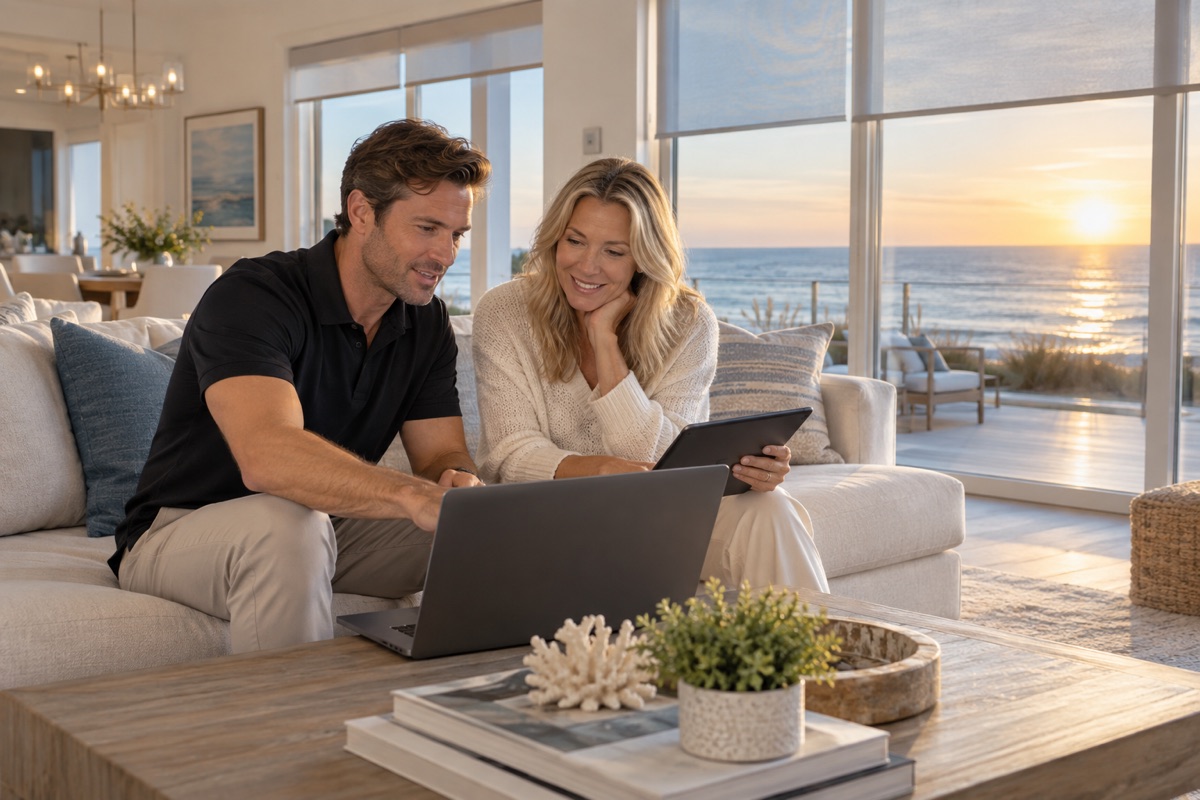 A smart-home programmer helping a homeowner personalize her completed system